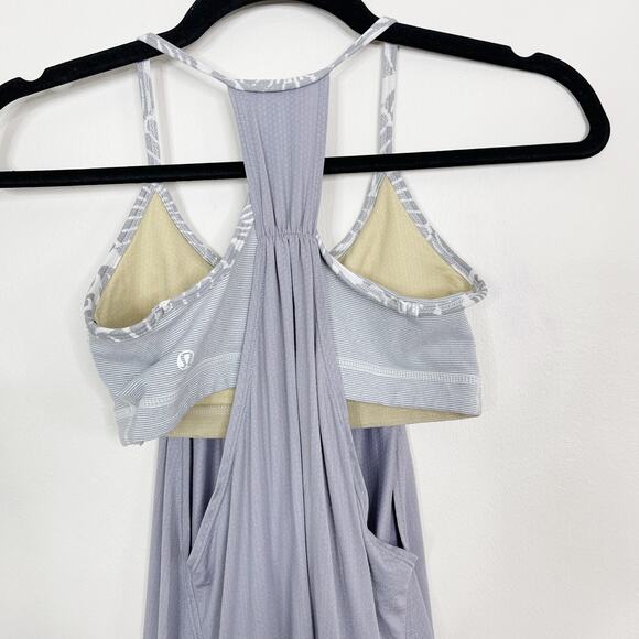 Lululemon Womens 4 No Limits Tank Top Fossil Gray Wee Stripe White Racerback - Picture 6 of 8